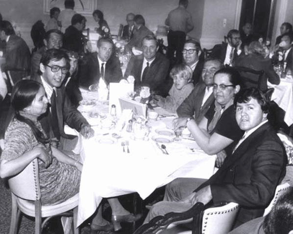 Senator Walter Mondale (center) at a dinner held during a series of Congressional hearings on Indian education