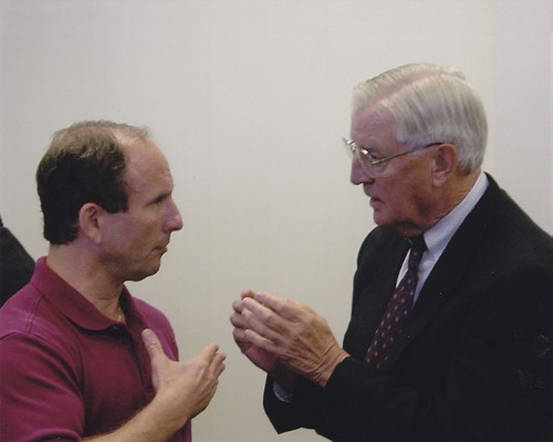 Vice President Mondale conferring with Senator Paul Wellstone during the 2002 Senate election. 