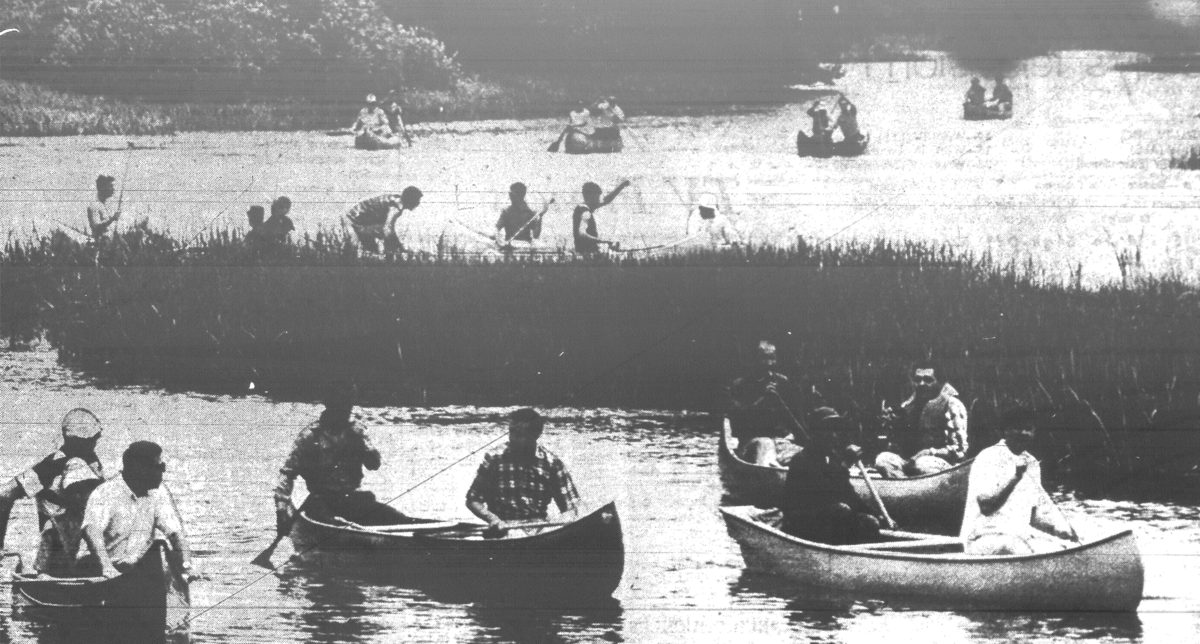 Senator Nelson and Senator Mondale on canoes tour on the Namekagon River 