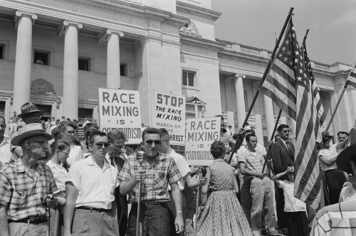 Protest rally at Arkansas state capitol in 1959, against integration of schools