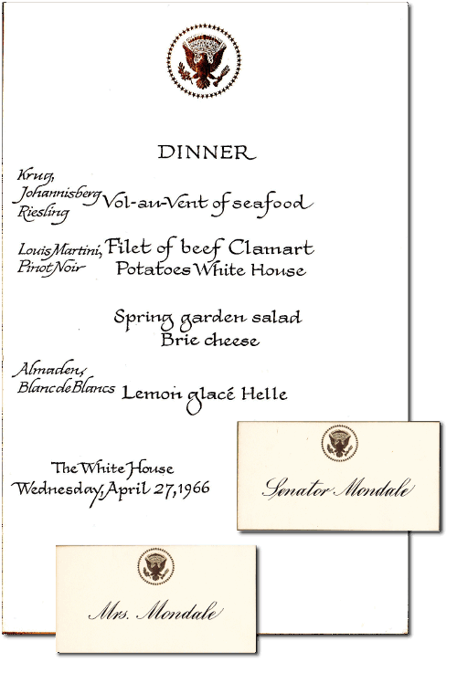 Final Dinner menu for Invitation to the White House April 27, 1966