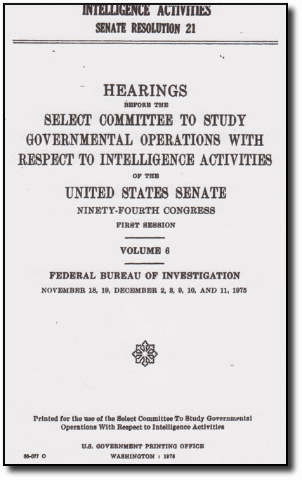 Cover page for Intelligence Activities Senate Resolution 21 Hearings