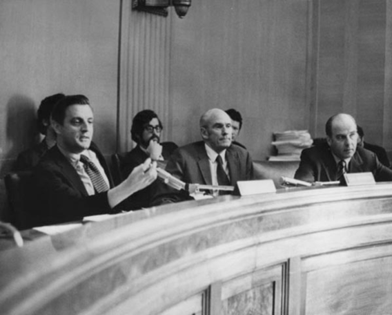 Senators Walter Mondale of Minnesota and Alan Cranston of California at the Manpower and Poverty Hearing