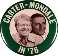 Campaign button with picture of Jimmy Carter and Walter Mondale 