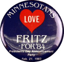 "Minnesotans Love Fritz - for '84" button