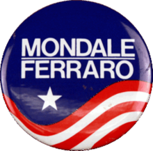 Blue button with star and red and white stripes "Mondale Ferraro"